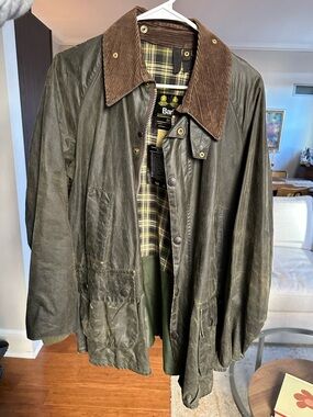 Vintage A100 Barbour Bedale Jacket, Olive Green, Newly Waxed/Patched by Orvis